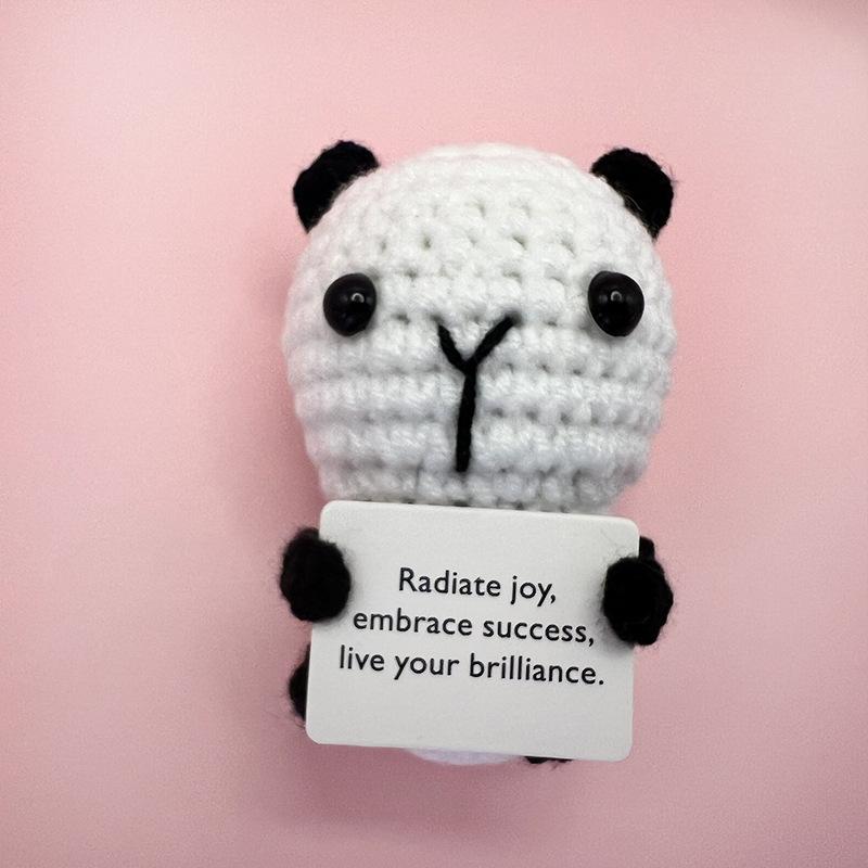 Cute Handcrafted Knitted Rabbit Doll With Card Room Decor Positive Tiger Panda Doll Ornament Christams Gifts Home Decoration