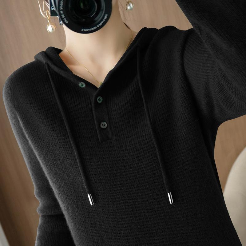 YYFS Женские модные повседневные однотонные свободные свитера с капюшоном на осень и зиму с длинным рукавом