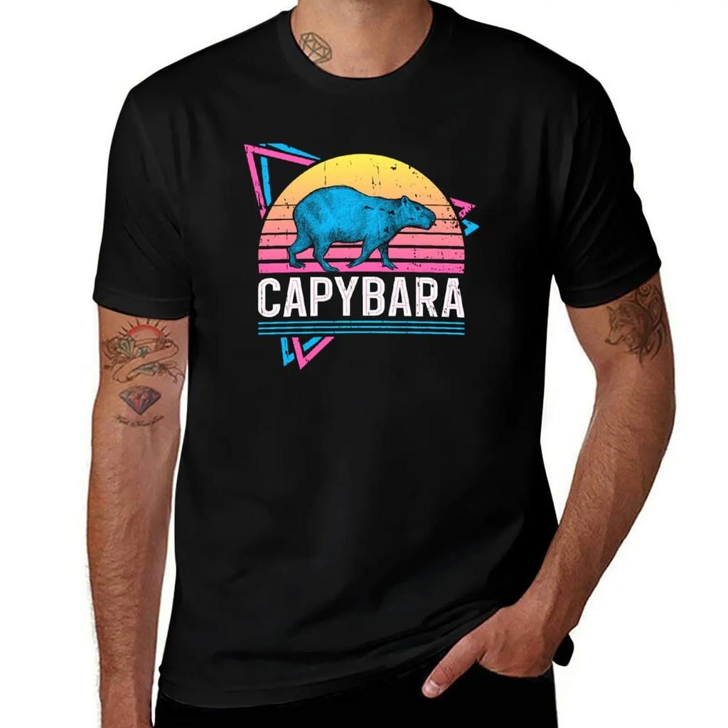 Капибара Ретро Неон Стиль 80-х Крутая Забавная Vaporwave Футболка аниме футболка тяжеловесы баскетбол графические футболки мужская тренировочная футболка