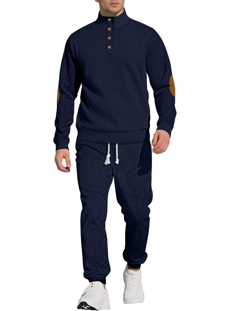 Men's Tracksuit Set Stand Collar Long Sleeve Jacquard Outdoor Sweatsuit