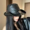 Big Brimmed Western Cowboy Cap PU Leather Sun Protection Hat Casual Fisherman Hat  Travel