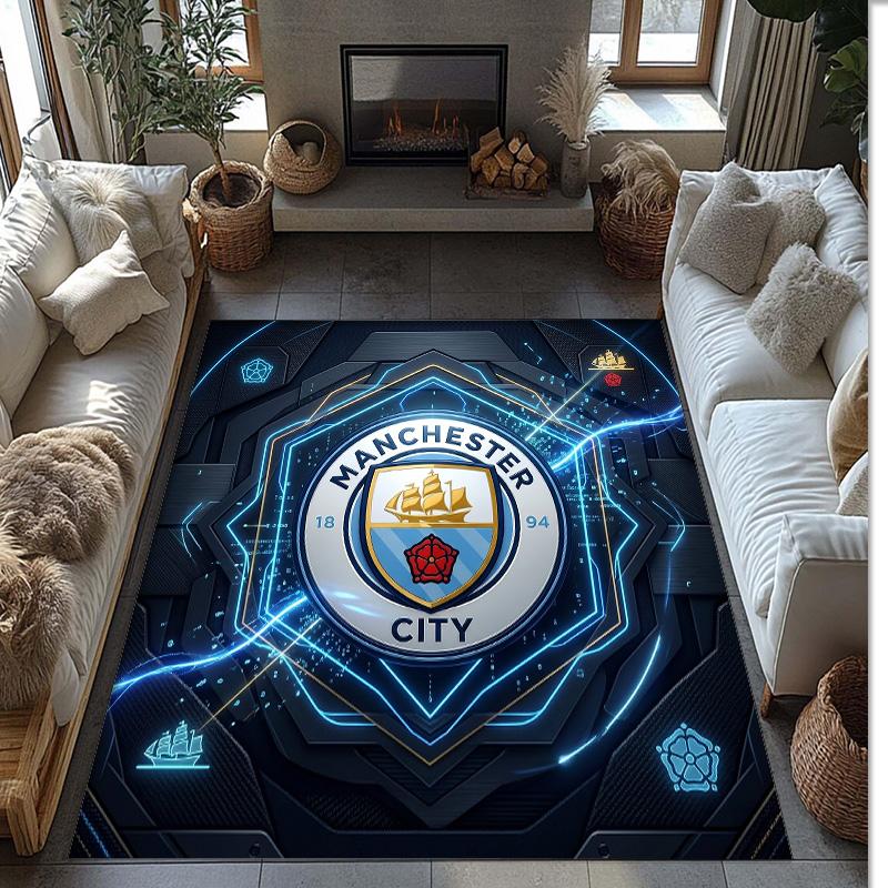 Фланелевый ковер с принтом Manchester City, нескользящий, мягкий, из полиэстера, для пола, декоративный коврик для спальни, гостиной, дивана