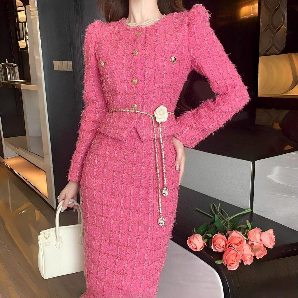 Осенне-зимний двухпредметный комплект: юбка и топ цвета 'розовый красный'