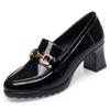 Fashion Spring New Women Square Heels Metal Chain Pumps Soft Leather Shoes Fashion Slip On Chunky Heel Casual Mary Jane Shoes