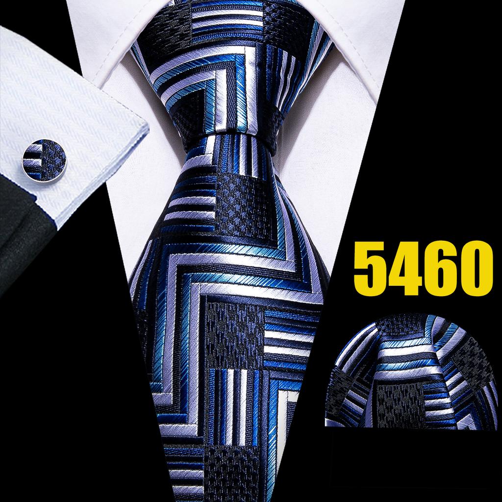 Barry.Wang Mens Novelty Plaid Striped Neckties Handkerchief Cufflinks Set Formal Casual Business