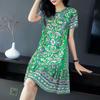 Retro Print Loose Short Sleeve Mid-Length Dress for Spring and Summer