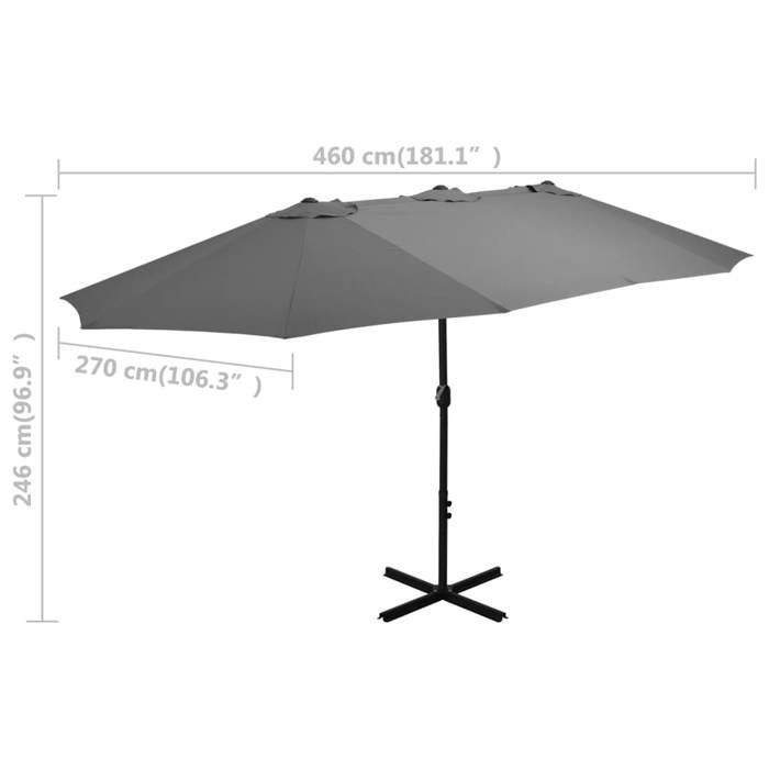 VidaXL Parasol d'Extérieur Poteau en Aluminium, Pare-soleil de Patio, Abri de Soleil, Parasol de Terrasse Extérieur, 460 x 44869