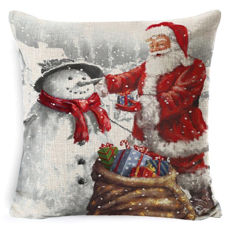 Christmas Snowman Pillowcase Living Room Decoration Linen Pillowcase New Year Santa Claus Christmas Sofa Cushion Cover