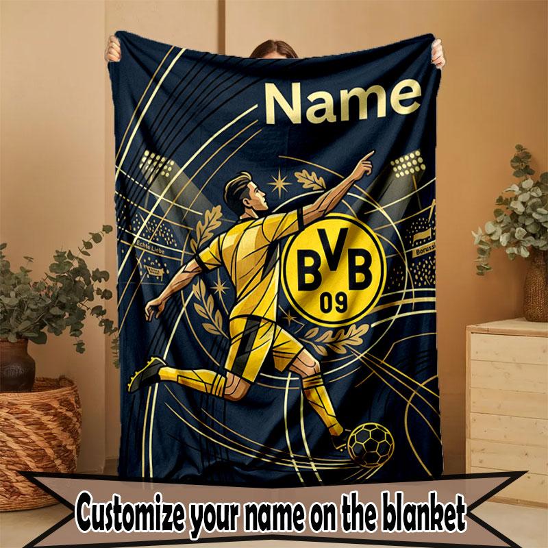 Custom Name Personalized Borussia Dortmund Bvb Print Blanket, Home Decor, Bedroom, Sofa, Camping, Couch, Gifts for Birthday Christmas