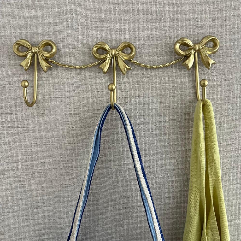 Cute Wall Mounted Bow Wall Hooks Room Decoration Hanging Metal Bow Hooks Iron Three-Bows Hooks Bedroom Bathroom