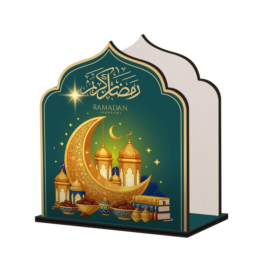 Деревянная коробка для салфеток Eid Mubarak Декоративная коробка для хранения салфеток большой емкости Диспенсер для салфеток с противоскользящим основанием Празднование Ид аль-Фитр