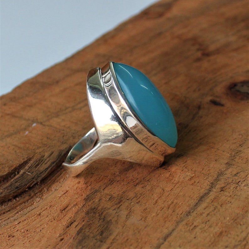 Blue Chalcedony Ring, 925 Sterling Silver Ring, Handmade Gemstone Ring, March Birthstone Ring, Stackable Ring, Everyday Ring, Gift For Her,