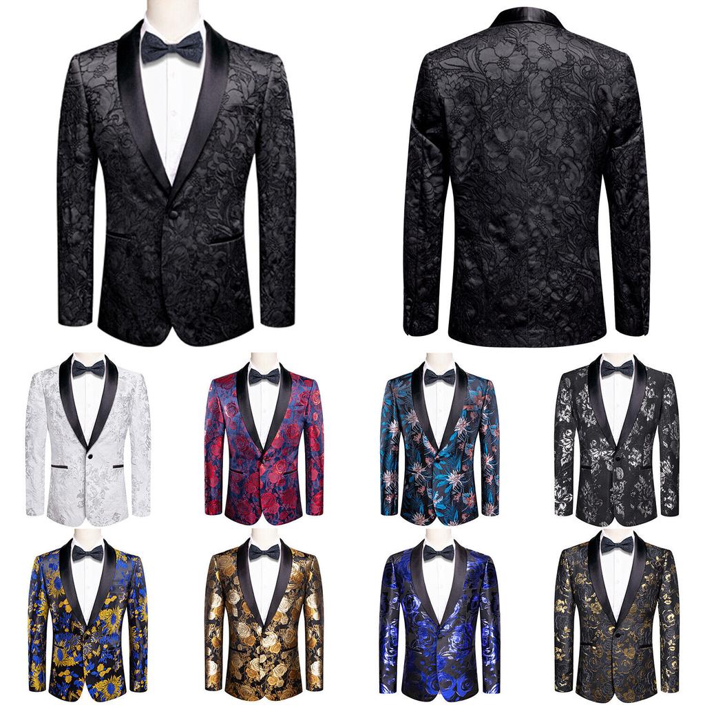 Mens Suit Floral Paisley Tuxedo Closure Collar Double Breasted Blazer Wedding