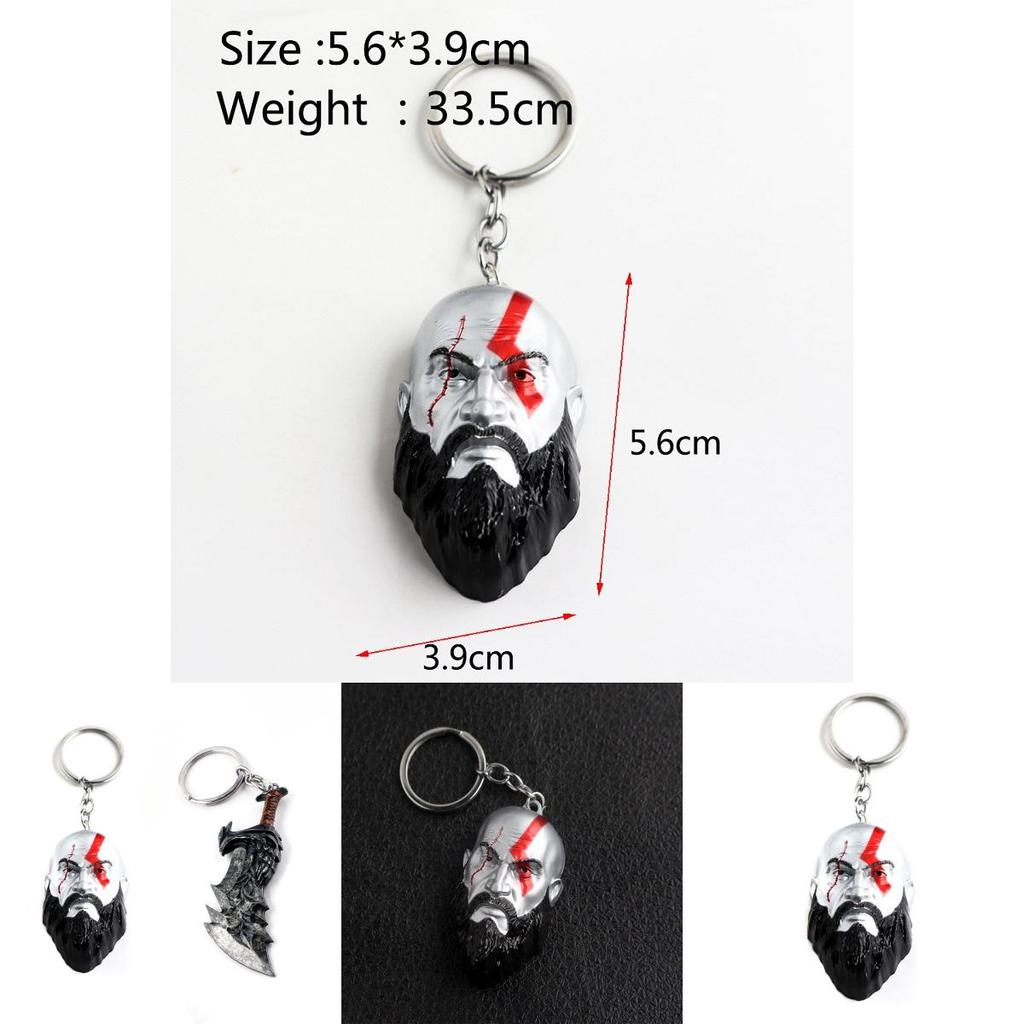 Of God War 4 Kratos 3d Head Keychain Leviathan Axe Key Chain Ring Metal Jewelry