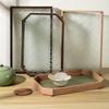 Black/White Square or Octagon 1pc Vintage Wood Crabapple Embossed Glass Desktop Tea tray,Walnut Snack Fruit Household Storage Tray.