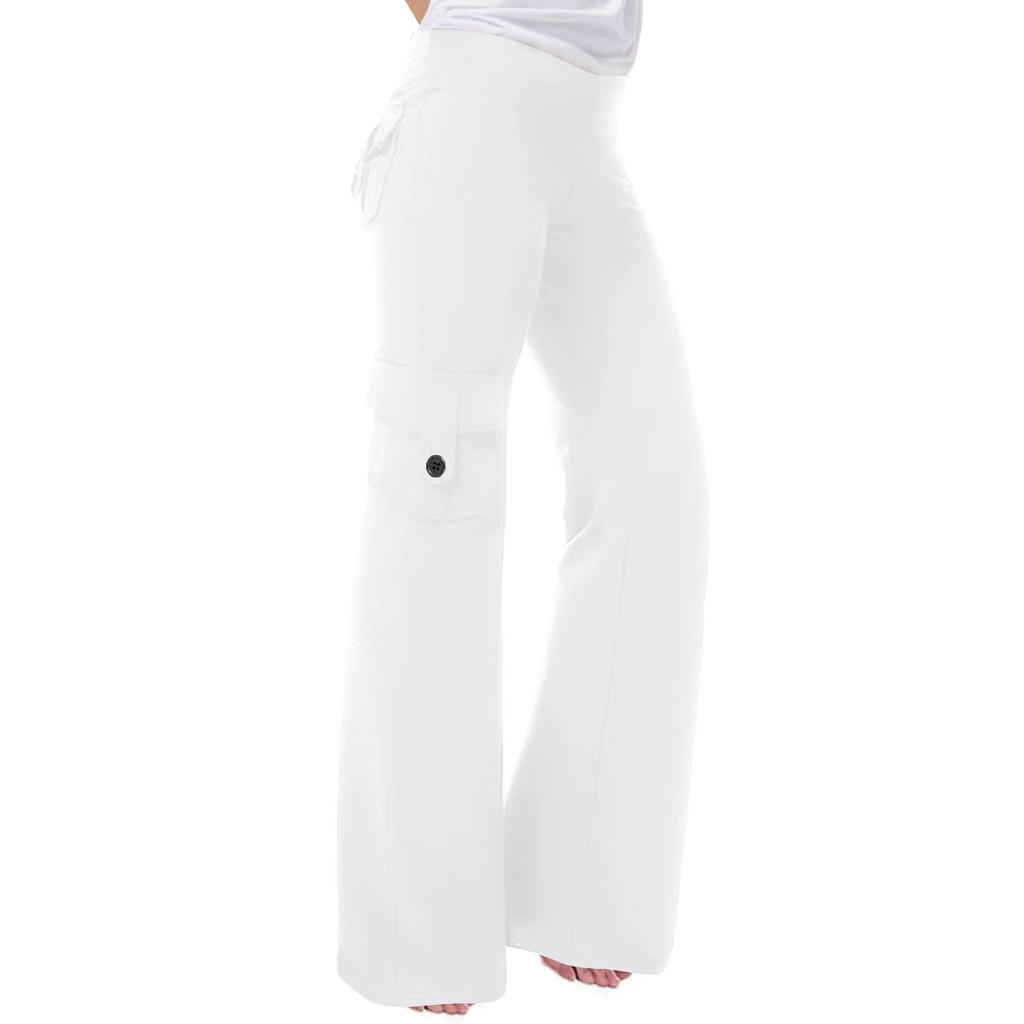 Женские модные эластичные брюки с перекрестной талией и несколькими карманами, прямые твидовые брюки для йоги, повседневные брюки