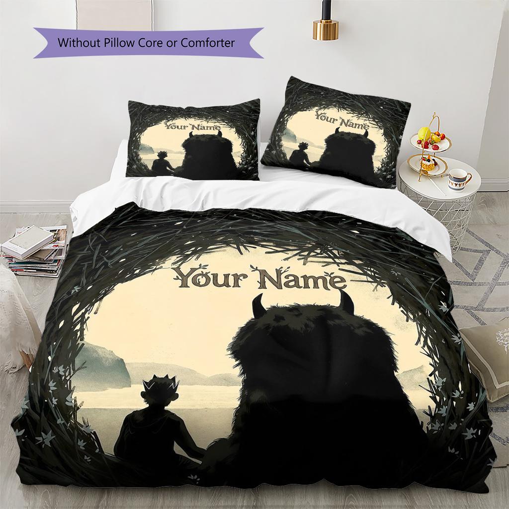 Monster Adventure Custom Name Pattern Bedding Quilt Set Quilt Cover Pillowcase Home Birthday Gift(1 * duvet cover + 2 * pillowcase, without core)