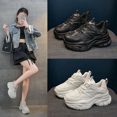 Черные туфли Pops женские летние весенние студенческие сотни с толстой подошвой показывают ноги маленькие спортивные туфли Ins