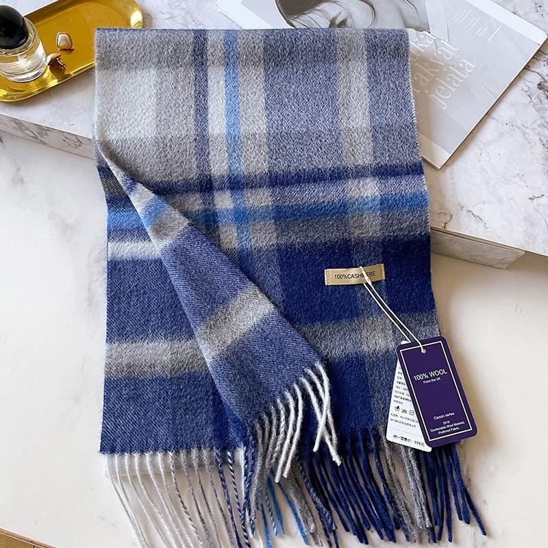 Middle-aged and Elderly Blue Cashmere Scarf Men's Winter Gift for Elders, Grandpa and Dad Warm Scarf