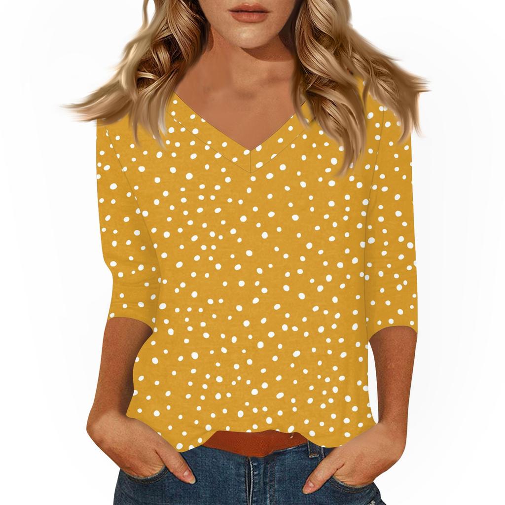 Women's Tops Three-quarter Sleeve Shirt V-neck Loose Casual Shirt Print T-shirt