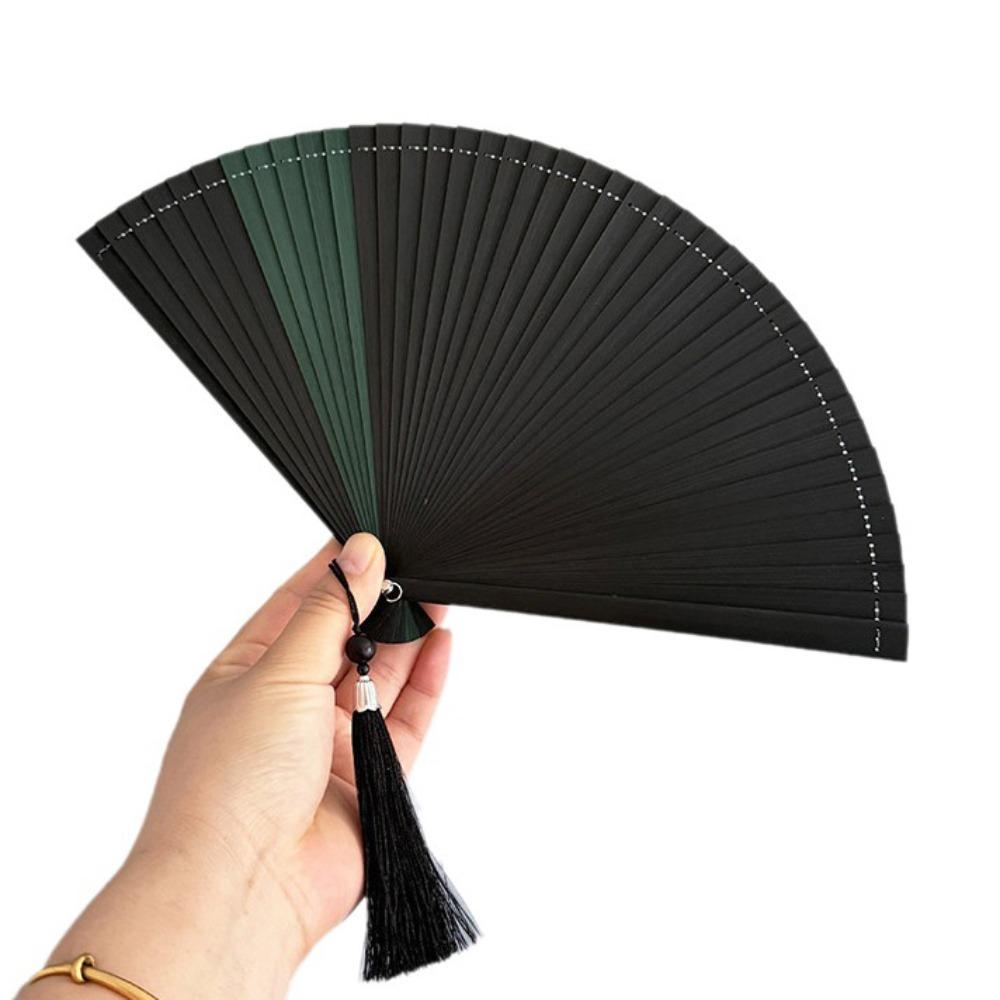 Chinese Style Tassel Folding Fan Solid Color Kimono Fan Elegant Handheld Fans Wedding Party Decor