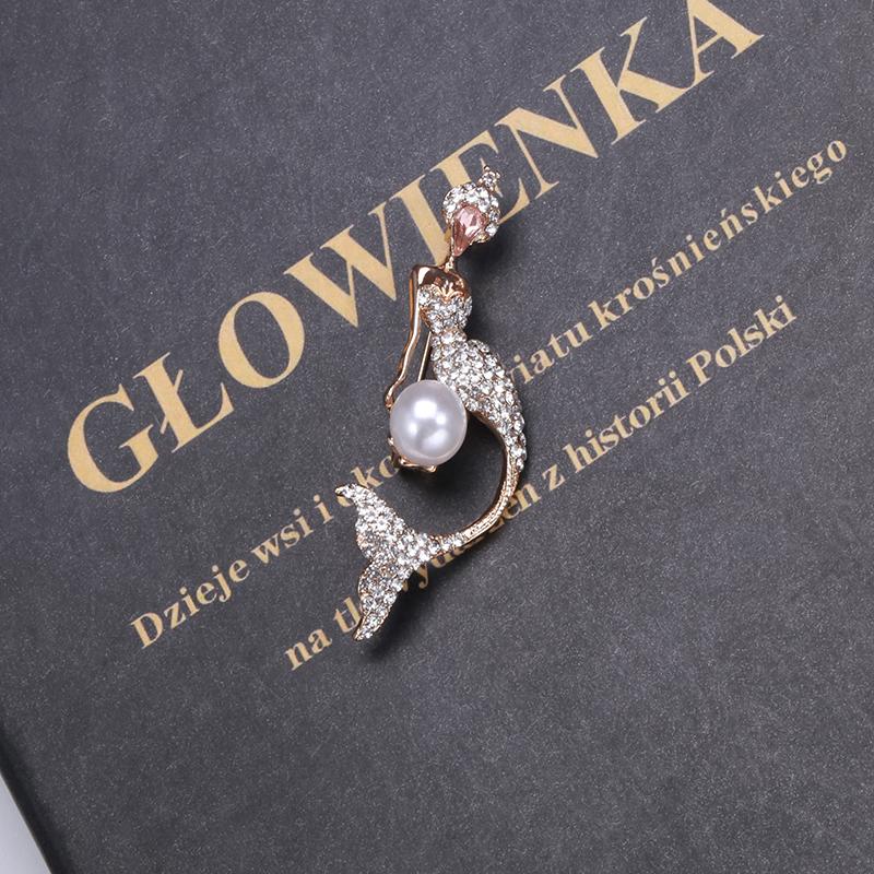 Blucome Rhinestone Cubic Mermaid Shape Brooches For Women Men Gold Color Wedding Birdal Special Design Brooch Pins