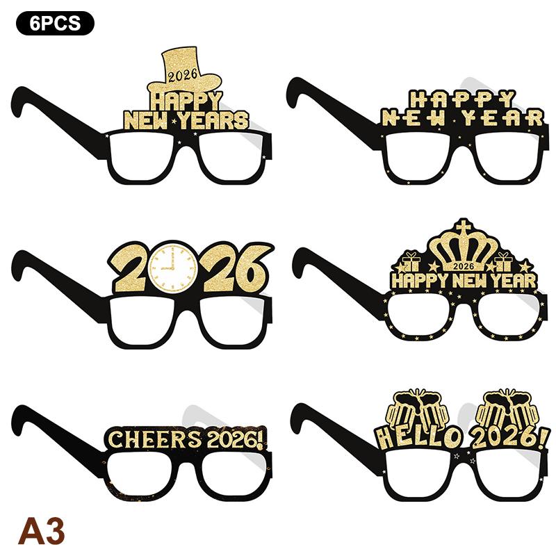 2026 Год Бумажные очки 6/12 шт. Праздничные Очки для вечеринки в канун Нового года Забавный реквизит для фотосессии Украшение для вечеринки в канун Нового года Универсальный размер