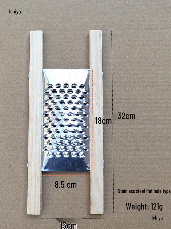 Stainless Steel Flat Hole Grater with Wooden Handle for Radish, Potato, and Cucumber Strips