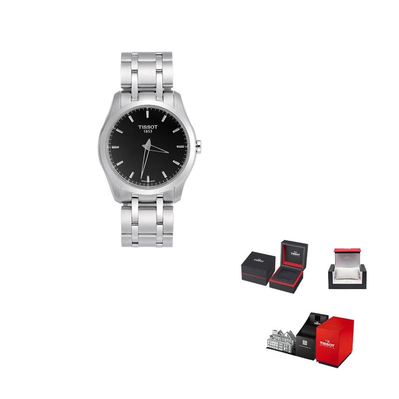 Tissot Коллекция Kutu Мужские кварцевые часы Часы 39 мм Черный циферблат Браслет из нержавеющей стали T035.446.11.051.00