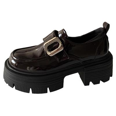 Ретро универсальные маленькие кожаные туфли на толстой подошве для женщин, новинка весна-осень, лоферы на толстом каблуке с увеличенной высотой