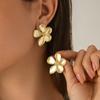 2PCS Exaggerated Metal Flower Stud Earrings For Women's Daily Wear Fashion Gold Color Jewelry Gifts