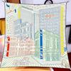 Silk Scarf Women City Buliding Print Square Scarves Head Echarpes Silk Foulards Femme Wraps Beach Shawl Bandana Lady Hijabs 90CM
