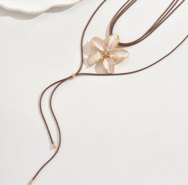 Vintage Five Petal Flower Long Necklace Women Elegant Camellia Style Pendant Sweater Chain Jewelry Gift