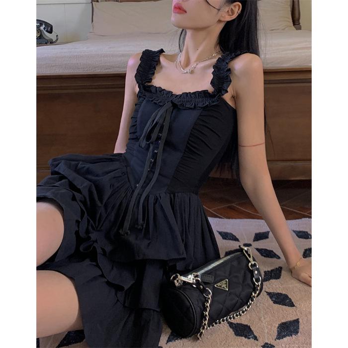 Women's Slim Suspender Dress: Summer 2023 Hepburn-Style Little Black Cake Dress