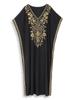 EDOLYNSA 2024 Gold Thread Embroidered Plus Size Casual Vacation Beach Dress Summer Swimsuit Coverup For Women V Neck Bat Sleeve Black Kaftan