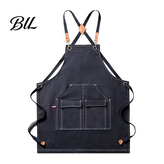 Polyester Cotton Apron Waterproof Kitchen with Pockets, Chef Cooking for Men Women, Comfortable Cross Back Work Barista, Gardening, Painting Craft