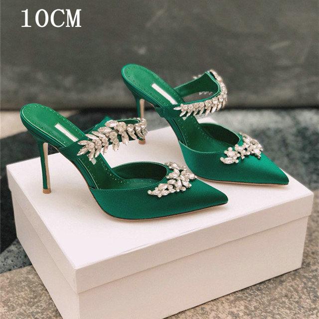 Высокая мода! Французские остроносые плоские сандалии со стразами, богиня, нишевый дизайн, чувство стиля, высокий каблук, полубосоножки