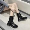 Fashion Elegant with Low Heels Half High Black Ladies Boots Shoes for Women Footwear Lace-up Mid Calf Laces Cosplay New In Sale Work Y2k