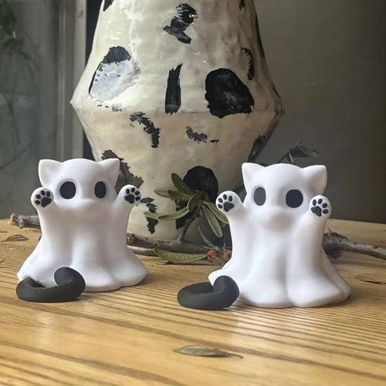 Цельнолитая статуэтка кошки, фигурка призрака, 3D-печатное декоративное украшение, статуэтка с гладкой поверхностью, мини-декор для рабочего стола, Хэллоуинский подарок для влюбленных