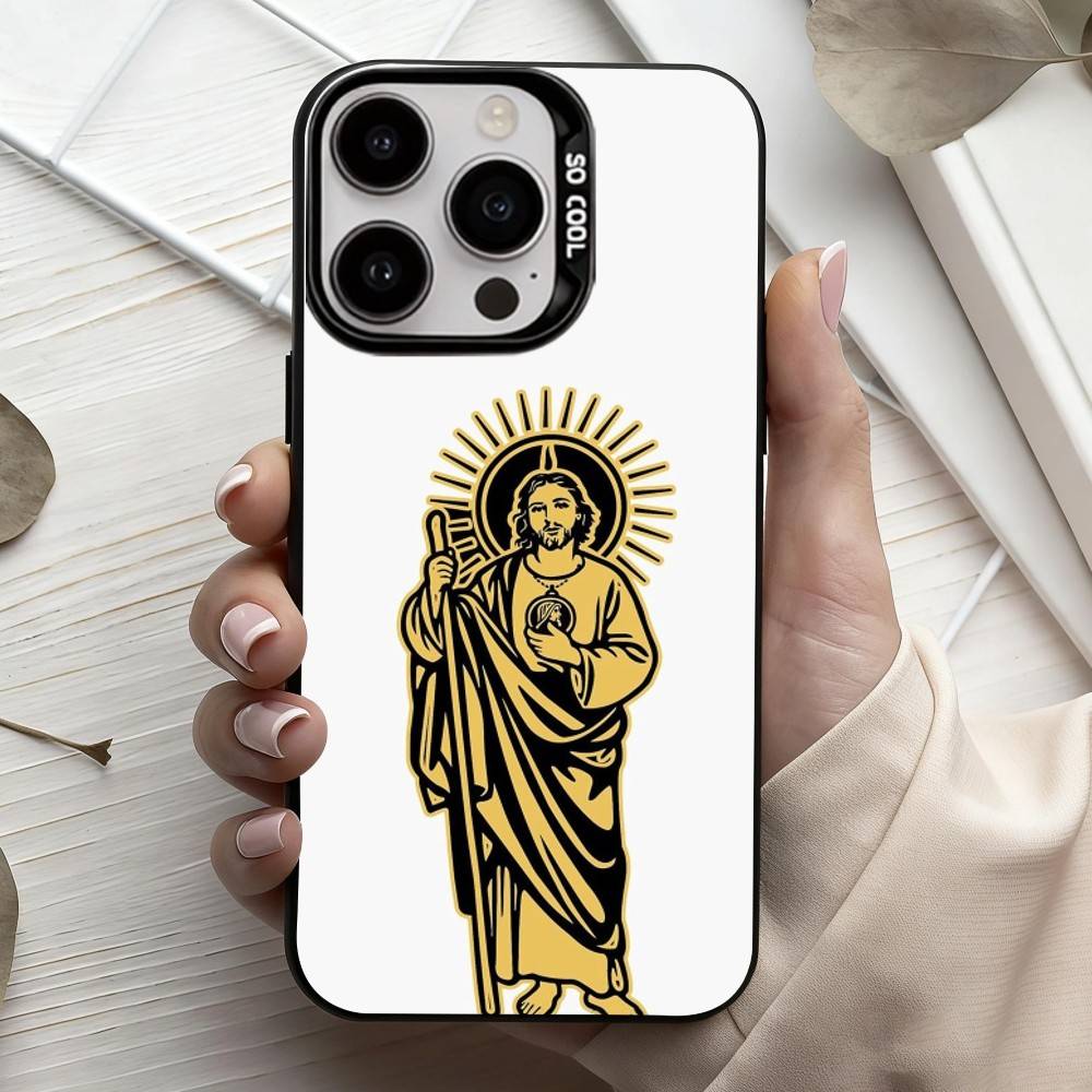 S-San-N J-Judas T-Tadeo-O ART Чехол для телефона для iPhone17,16,15,14,13,12,11 Plus,Pro Max Черный Конфетный Посеребренный Чехол