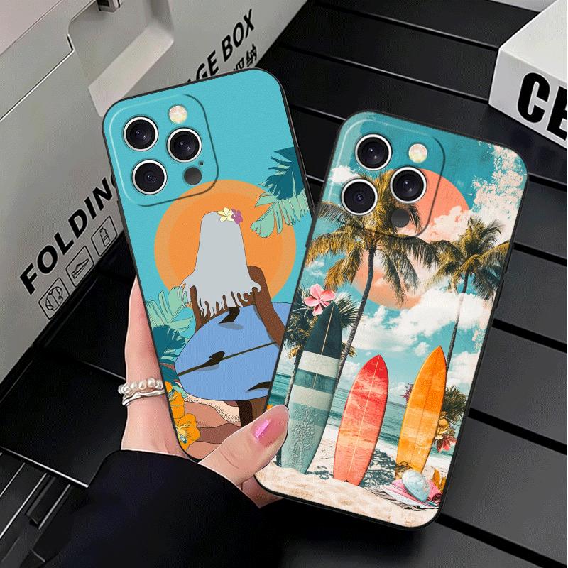 Чехол для телефона Surfboard Surfing Surf Summer Мягкий для iPhone 16 16E 17 Air 15 Pro Max 14 Plus 13 Mini 11 12 7 Черный Задняя крышка