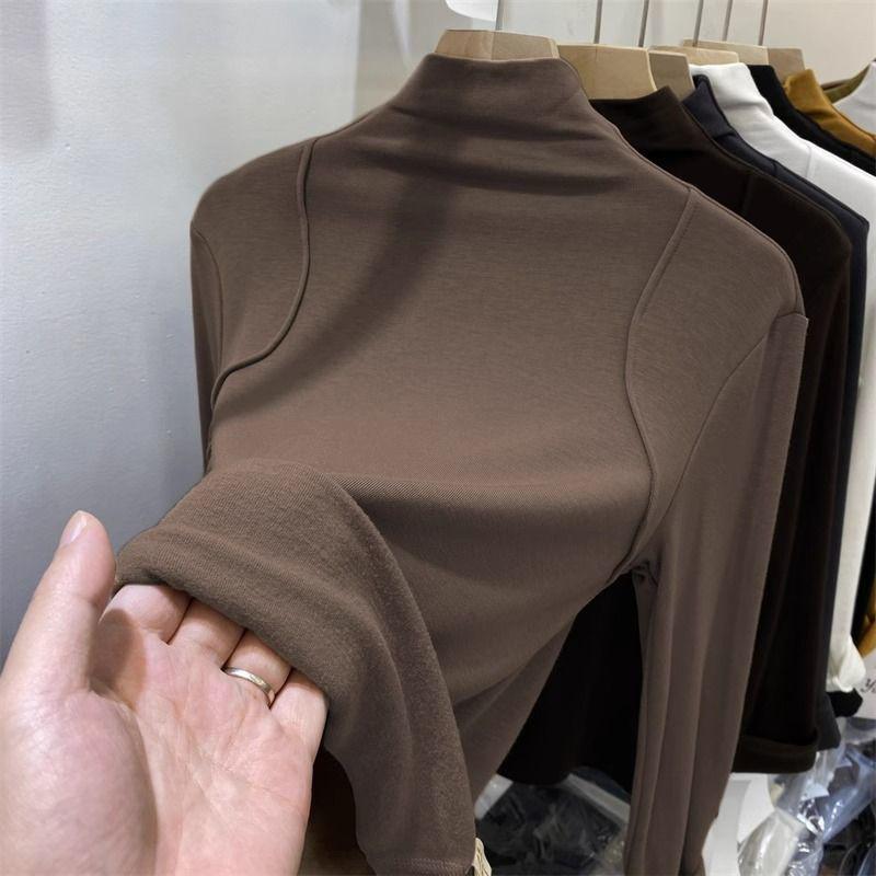 Женская приталенная рубашка с длинным рукавом и воротником-стойкой в европейском стиле, с подкладкой из матового немецкого вельвета для осени и зимы