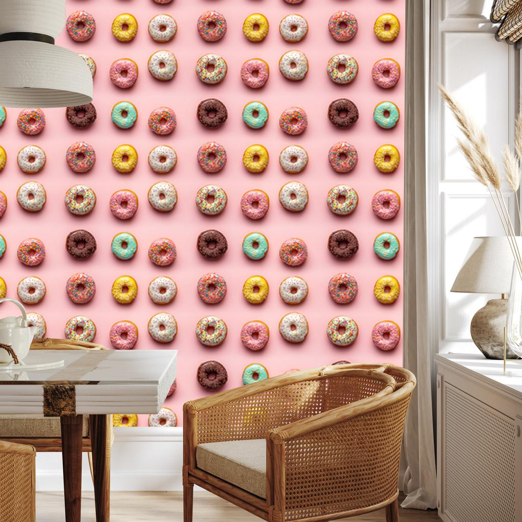 Colorful Donuts Wallpaper in Coral, Red and Beige for Living Room and Bedroom 50x1000