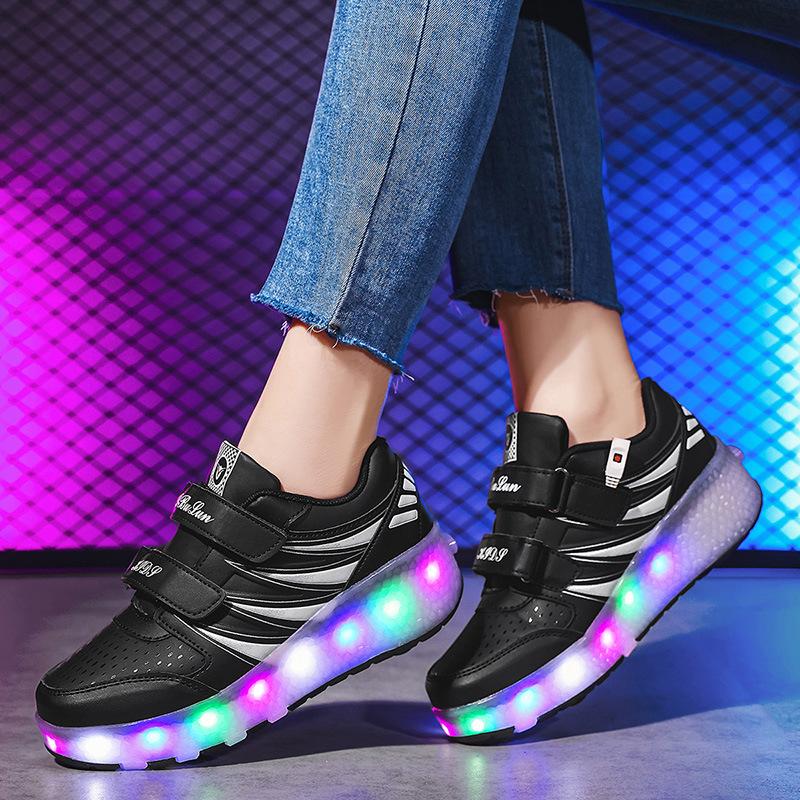 Детская светящаяся обувь USB обувь-ролики с подсветкой Девичьи роликовые коньки Спорт на открытом воздухе Невидимая студенческая обувь на колесиках