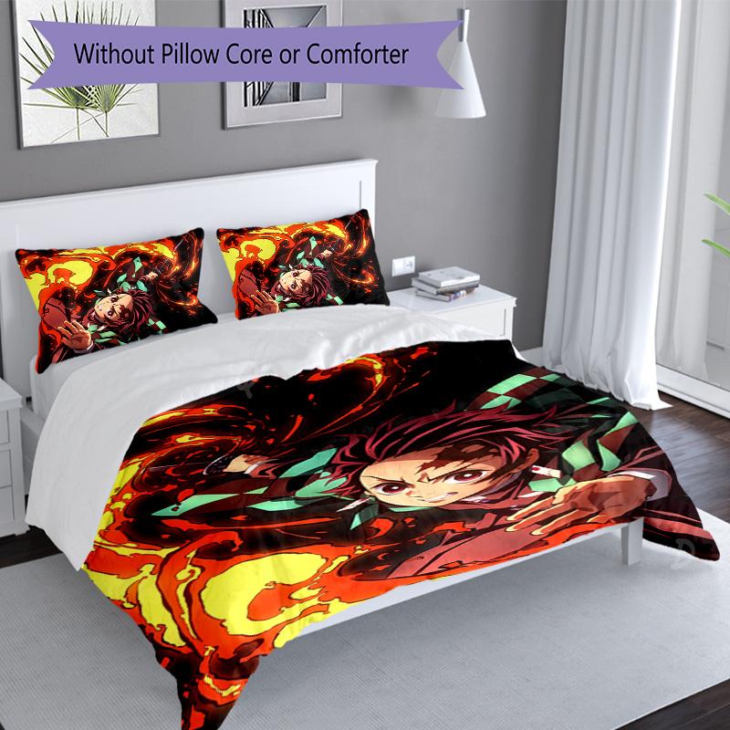 3pcs Demon Slayer characters2 pattern bedding set duvet cover set includes duvet cover &pillowcases, perfect all season bedroom decoration & gift