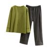 Ladies' Casual And Comfortable Long Sleeved Solid Color With Thick Velvet Sleepwear And Warm Pants Set