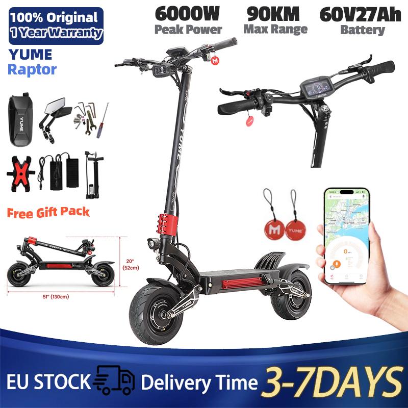 YUME Raptor Electric Scooter 60V30AH 6000W Dual Motor 11Inch Off-road Tires Max Speed 80KM/H For Adult E-Scooter With Bluetooth