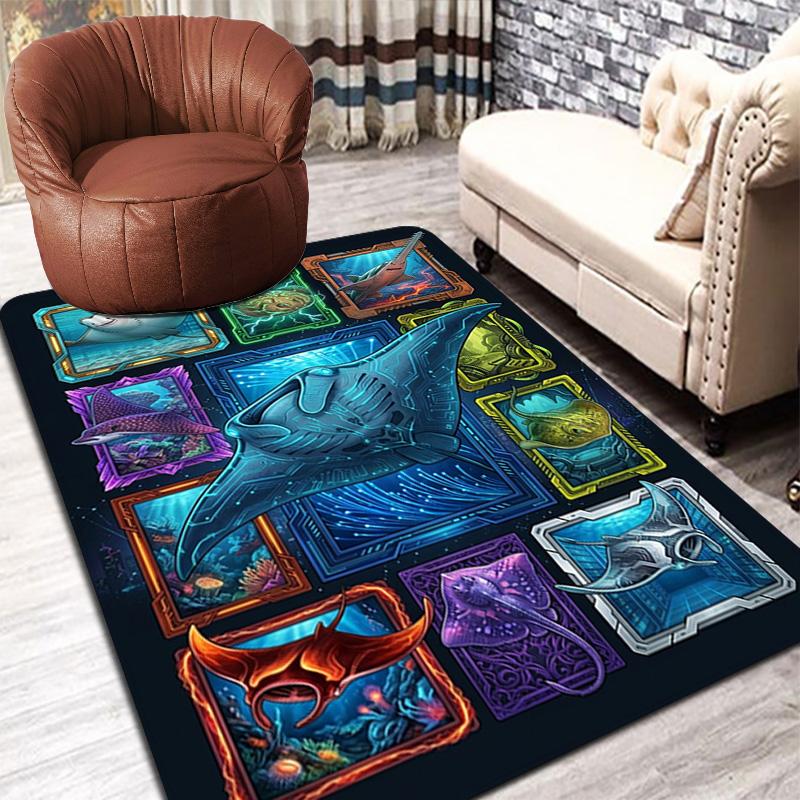 Cybernetic Marine Life Pattern Rug Floor Mat for Living Room or Bedroom Soft and Comfortable Carpet a Gift for Birthday and Holiday.