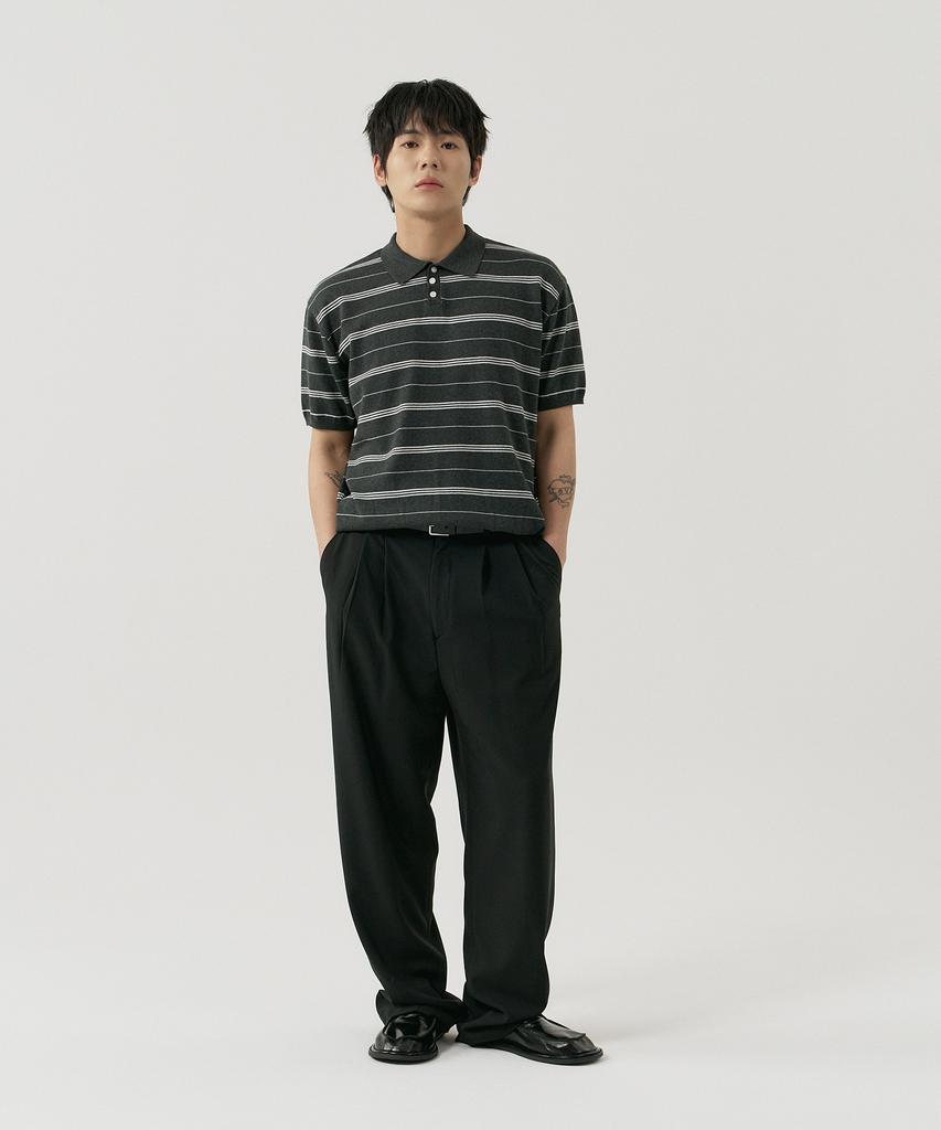 GNOK Striped Henley Neck Short Sleeve Knit [4 Colors]