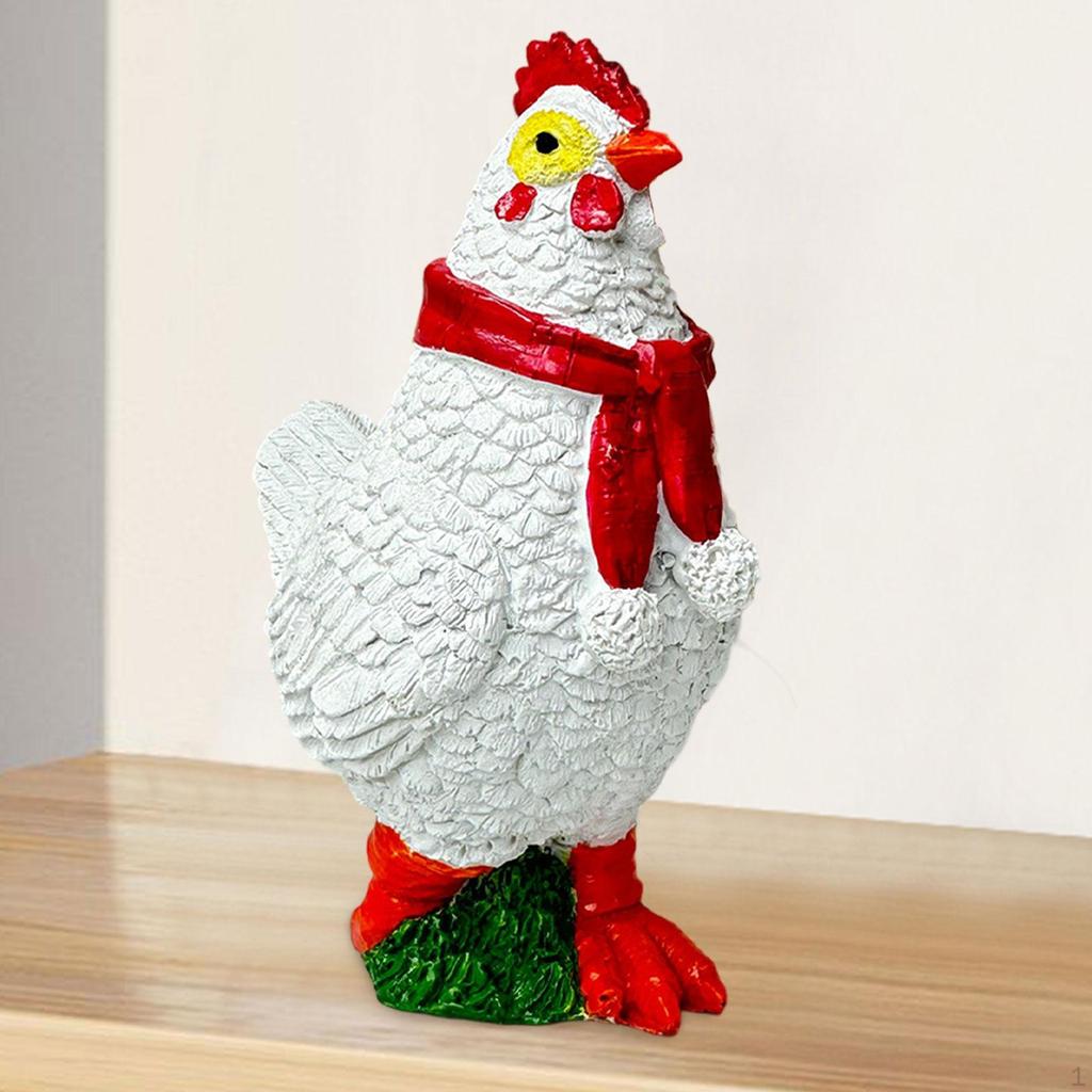 Christmas Chicken Statue Yard Decoration Crafts Resin Creative Animal Figurine,Garden Sculpture for